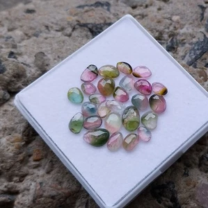 12 Ct Natural Watermelon Bi Color Tourmaline Smooth Rose Cut Slice 26 Piece Lot - Picture 1 of 24