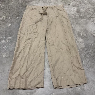 Lauren Ralph Lauren Beige Cream 100% Linen Wide Leg Drawstring Trousers Size 16 - Image 1 of 4