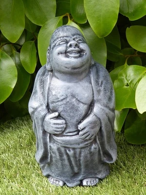 Stone Garden Ornament Laughing Standing Buddha Handcrafted & Hand Painted in UK - Image 1 of 4