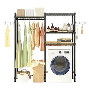 Laundry Room Space Saver and Closet Organizer Shelves Clothes Drying Rack Black - Picture 1 of 8