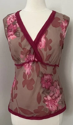 Blusa Top Monzón Para Mujer 10/12 L Transparente Floral Cintura Imperio Bebé Muñeca Y2K Seda Foto 1 de 4