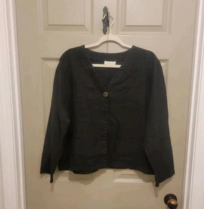 J Jill 100% Hemp Black 1 Button Cardigan Jacket Sz L- Lagenlook Sustainable USA - Picture 1 of 12