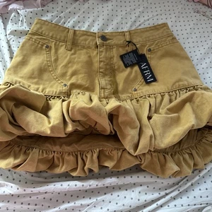 AFRM NWT Denim Ruched Mini Bubble Hem Club Rave Sz 29 Damaged Read - Picture 1 of 6