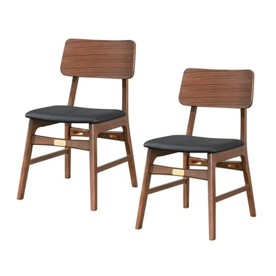 Juego de 2 sillas de comedor, marco de madera maciza, chapa de madera dura de nogal, alta resistencia... Foto 1 de 4