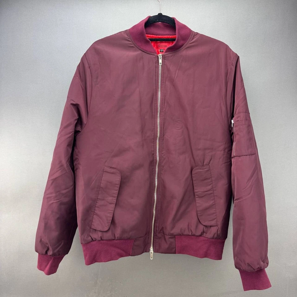 Killion MA-1 飞行员夹克男式大号勃艮第红色绗缝衬里 — 第 1/4 张图片