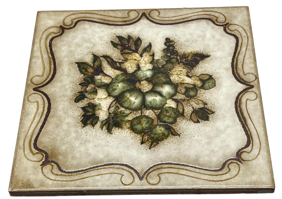 Remache Cerámico 8x8" Azulejo Hecho en Italia Floral Cuadrado Oro Blanco Verde LEER Foto 1 de 4