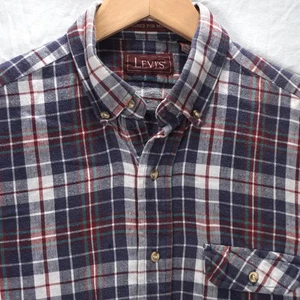 LEVIS LONG SLEEVE SHIRT COTTON FLANNEL RED WHITE BLUE PLAID MENS SIZE M - Picture 1 of 5