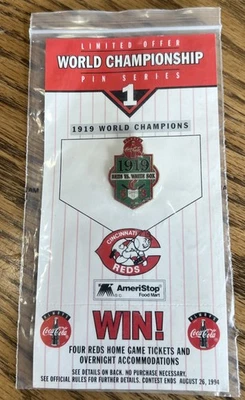 CINCINNATI REDS 5 TIME WORLD SERIES Lapel Pin #1 of 5 Coca-Cola / AMERISTOP Card - Image 1 of 3