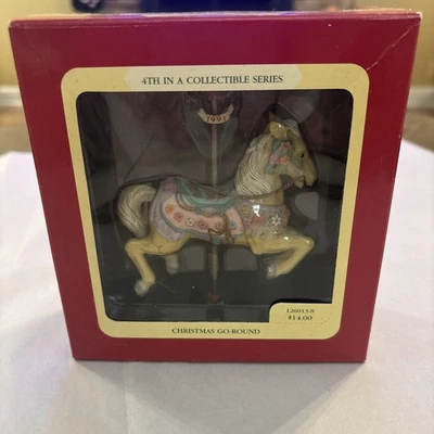 Рождественское винтажное рождественское украшение Carlton 1991 карусель лошадь  - Изображение 1 из 2