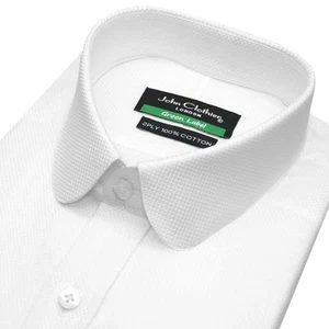 Peaky Blinders Style Herren Weiß Oxford Dobby Vintage Penny Rundkragen Hemd - Bild 1 von 7