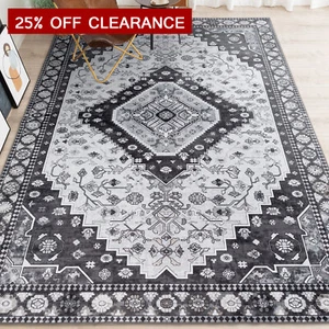 Extra Large Floor Rug Charcoal Black Soft Pluh Persian Traditional Carpet 6 Size - Picture 1 of 27