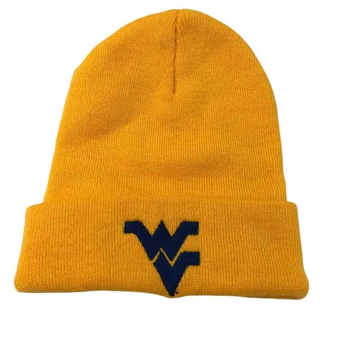 WV West Virginia Mountaineers Beanie Hat & Gloves Set Knit Gold Blue  Winter Cover