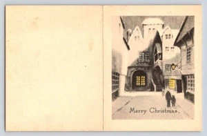 Vintage Art Deco Winter Scene in Village - Merry Christmas Card - Picture 1 of 2