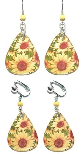 Schöne Sonnenblumen Gitarren-Plektrum durchbohrt oder Clip auf Ohrhänger (GP011) - Bild 1 von 3