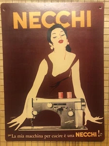 Tin Sign Vintage Necchi Sewing Machines Red - Picture 1 of 1