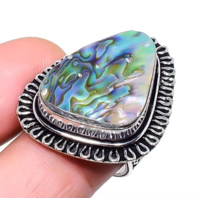 Anillo de plata de ley 925 con concha de abulón natural talla 7 Z457 Foto 1 de 4