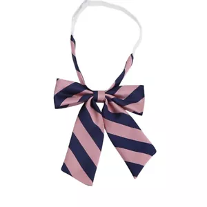 Women Striped Printed Twill Bow Neck Tie School Student Girl Adjustable Necktie - Picture 1 of 15