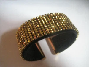 Daniel Swarovski Aurum Rhinestones Cuff Style Bracelet Leather Backing - Picture 1 of 6