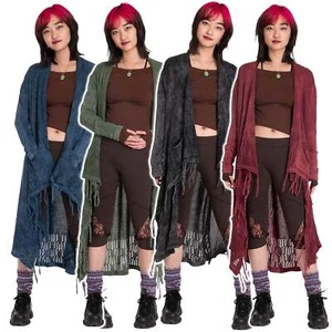 long cardigan stonewash lace cotton knit tassled slouchy jacket, hippy cardigan - Picture 1 of 72