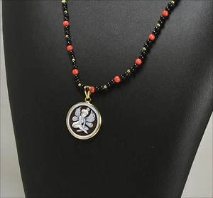 CIONDOLO + COLLANA UOMO ORO 18KT CORALLO ROSSO E ONICE  -  OGDV-0149- - Foto 1 di 3