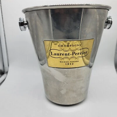 Laurent Perrier Champagne Ice Bucket Stainless Steel Leather Wrapped Handle  - Photo 1/4