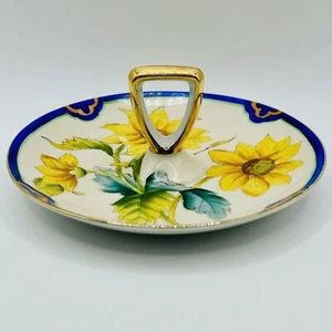 Vintage Noritake Sunflower Candy Trinket Dish w/ Gold Handle Serving Tray Japan - Picture 1 of 6