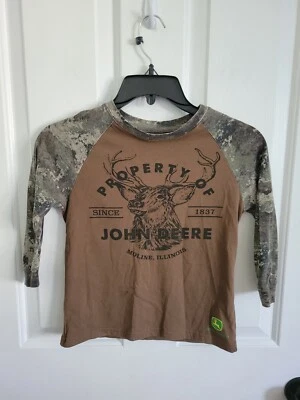 John Deere Boys Long Sleeve Camo Brown Buck Deer Hunting Tee Size 5 - Image 1 of 3