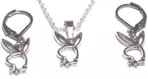 Mini Playboy Collana Argento con Catena Rolo 20" e Orecchini Pendenti Set Invito - Foto 1 di 1