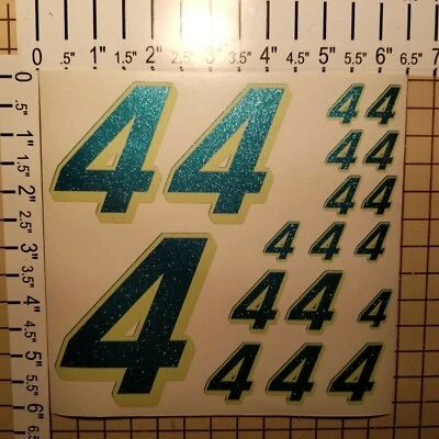 ULTRA Metallic Teal w/Creme #4's Racing Numbers Vinyl Decal Sheet 1/10-1/12 r/c  - Image 1 of 4