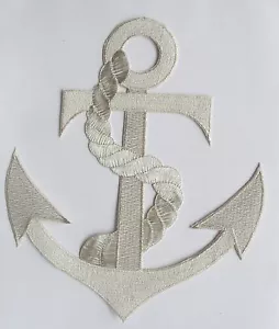 #2333SL 8 3/4" Marine Nautical Silver Anchor Embroidery Applique Patch - Picture 1 of 1