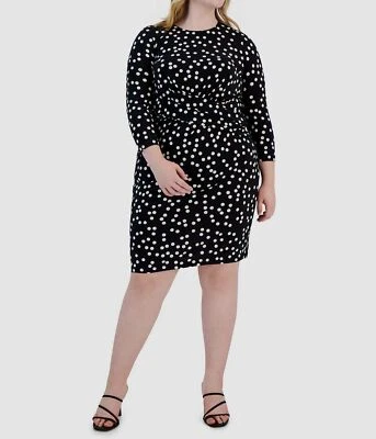 Vestido para mujer Anne Klein negro a lunares cuello redondo manga 3/4 talla grande 3X Foto 1 de 4