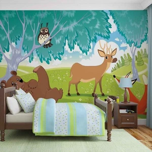 Baby Photo Wallpaper paper wall mural 368x254cm nursery cartoon forest animals - Picture 1 of 7