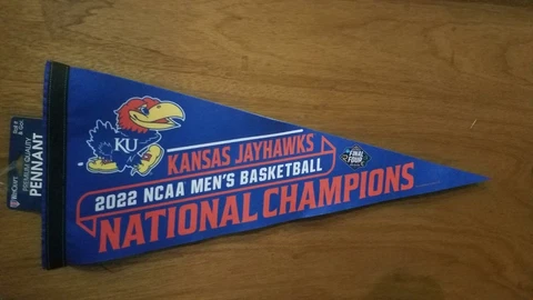 2022 National Champions Mens 12x30 Premium Pennant Kansas Jayhawks New Orleans Cover