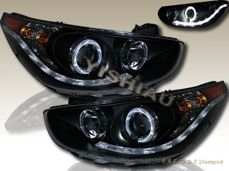 PARA 12-14 Accent 4D Sedán 5D Hatchback HALO Proyector Faros LED NEGRO Foto 1 de 2