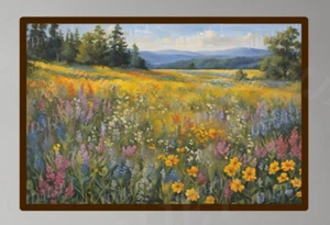 Country Wildflower Watercolor Landscape Wall Print, Botanical Gallery Pastel Art - Picture 1 of 3