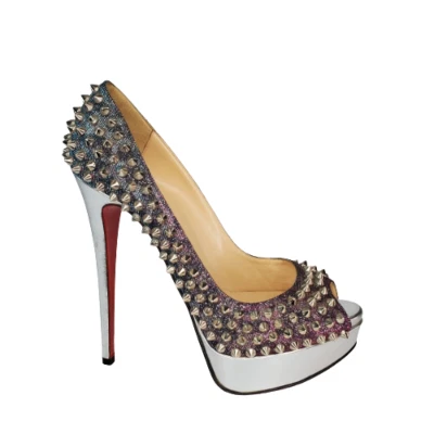 Christian Louboutin Women's Lady Peep Spikes 150 Metallic Heels EU 38.5 US 8.5 - Image 1 of 4