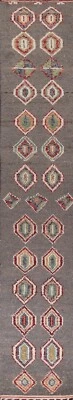 Soft Plush Geometric Moroccan Berber Oriental Long Runner Rug Handmade Wool 2x17 - Image 1 of 4