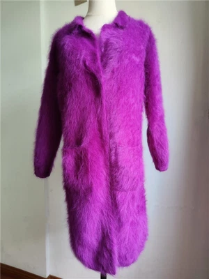 Suéter Angora Cachemira Mezcla Esponjoso Difuso Cárdigan Súper Suave Tejido Vestido Púrpura Foto 1 de 4