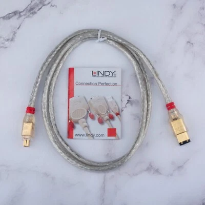 Premium Firewire cable iEEE1394 6/4 M to M gold plated 400Mb/s speed Lindy, UK - Image 1 of 4