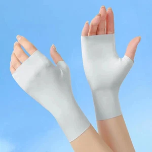 Summer Cooling Ice Silk Gloves Anti-UV Sun Protection Gloves Half Finger Driving - Picture 1 of 19