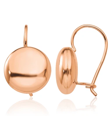 Brincos de ouro rosa sólido 14K com botões de 12 mm - Imagem 1 de 4