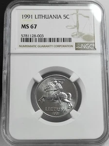 Litauen Lithuania 5 Centas 1991 NGC MS67 - Picture 1 of 2