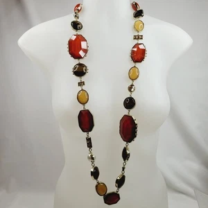 Collana Chico's Chunky Station Gioielli Moda Rosso Marroni Autunno Tono Oro - Foto 1 di 10