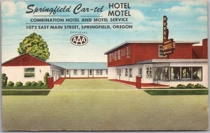 1956 Springfield, Oregon Postcard  "SPRINGFIELD CAR-TEL HOTEL MOTEL" Linen - Picture 1 of 2