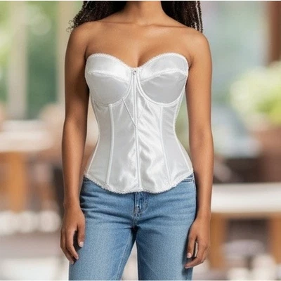 Dominique 白色 Juliette 无肩带长款紧身胸衣 尺寸 US 36D 带刺钢圈 — 第 1/4 张图片