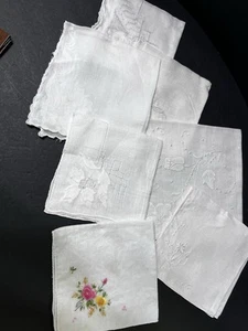VTG Mixed Lot Embroidery Linen Hankerchiefs Ornate Floral Corners w/Scallops - Picture 1 of 12