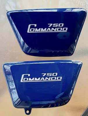Original Norton 750 Commando Interstate Side Cover Set 06-3176/7 Fiberglass Blue - Image 1 of 3