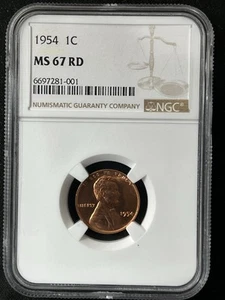 1954 1C RD Lincoln Wheat One Cent NGC MS67RD 6697281-001 - Bild 1 von 2