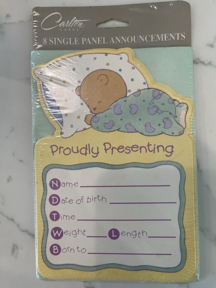 Nuevo sellado de colección anuncios de nacimiento de bebé, oso bebé durmiendo con sobres Foto 1 de 2