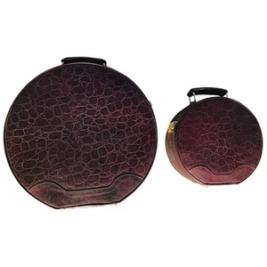 VTG Burgundy Faux Reptile Hat Box Set with Keys - Picture 1 of 4